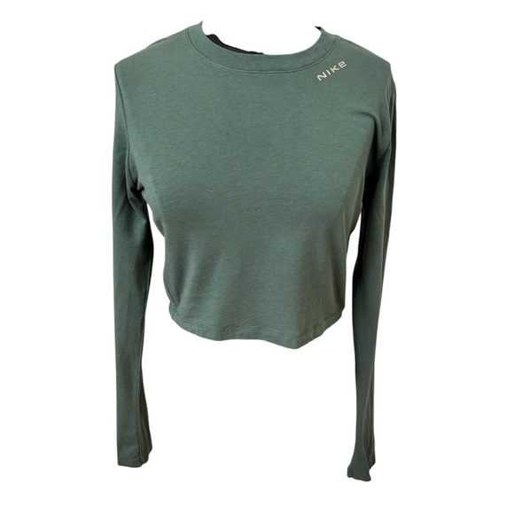 Nike Chill Knit Slim Fit Long Sleeve Cropped Top - Vintage Green - Size M - Picture 2 of 11